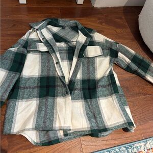 Green white and black flannel jacket